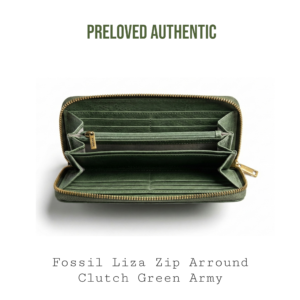 Preloved | Fossil Liza Zip Around Clutch Green Army – Elegan, Stylish dan Super Terawat!