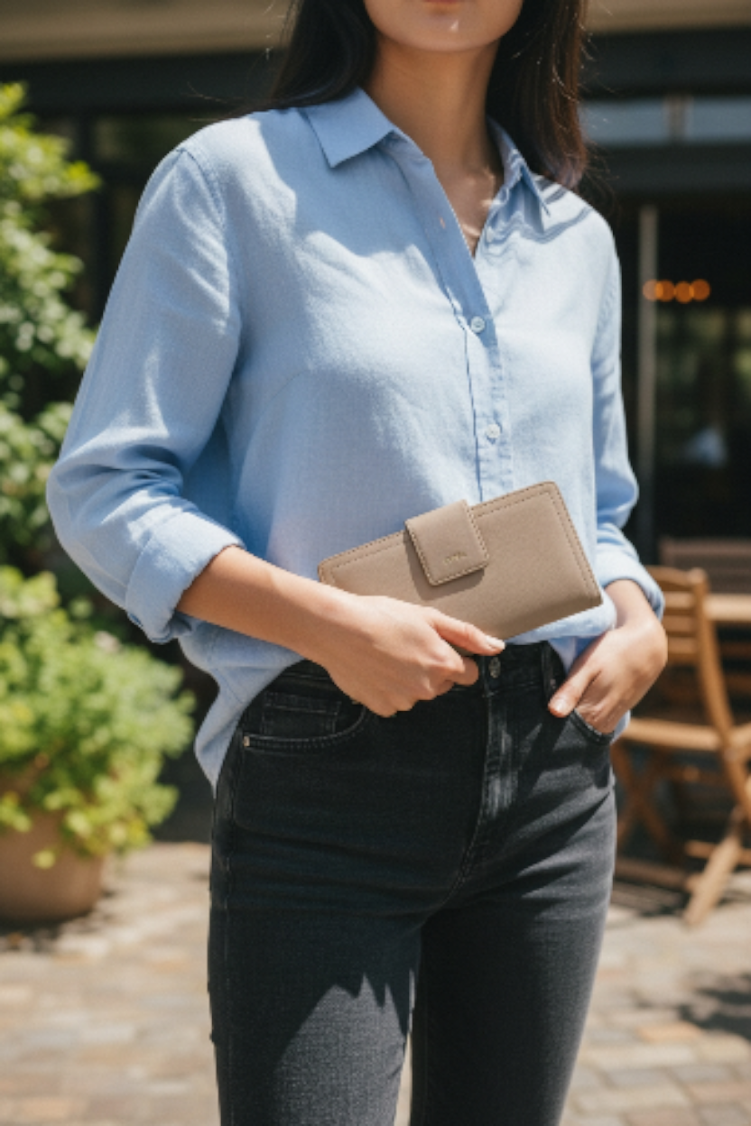 Preloved | Fossil Logan RFID Tab Clutch Taupe – Simple, Stylish dan Anti-Ribet!